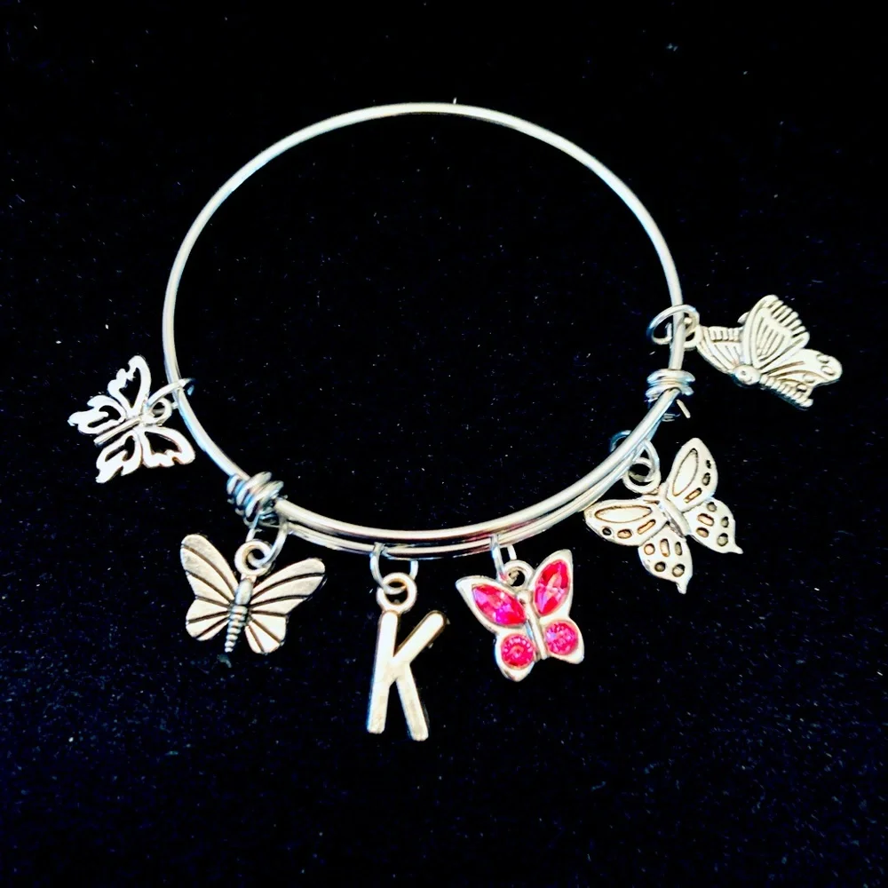 Girls Butterfly themed bangle bracelet personalized